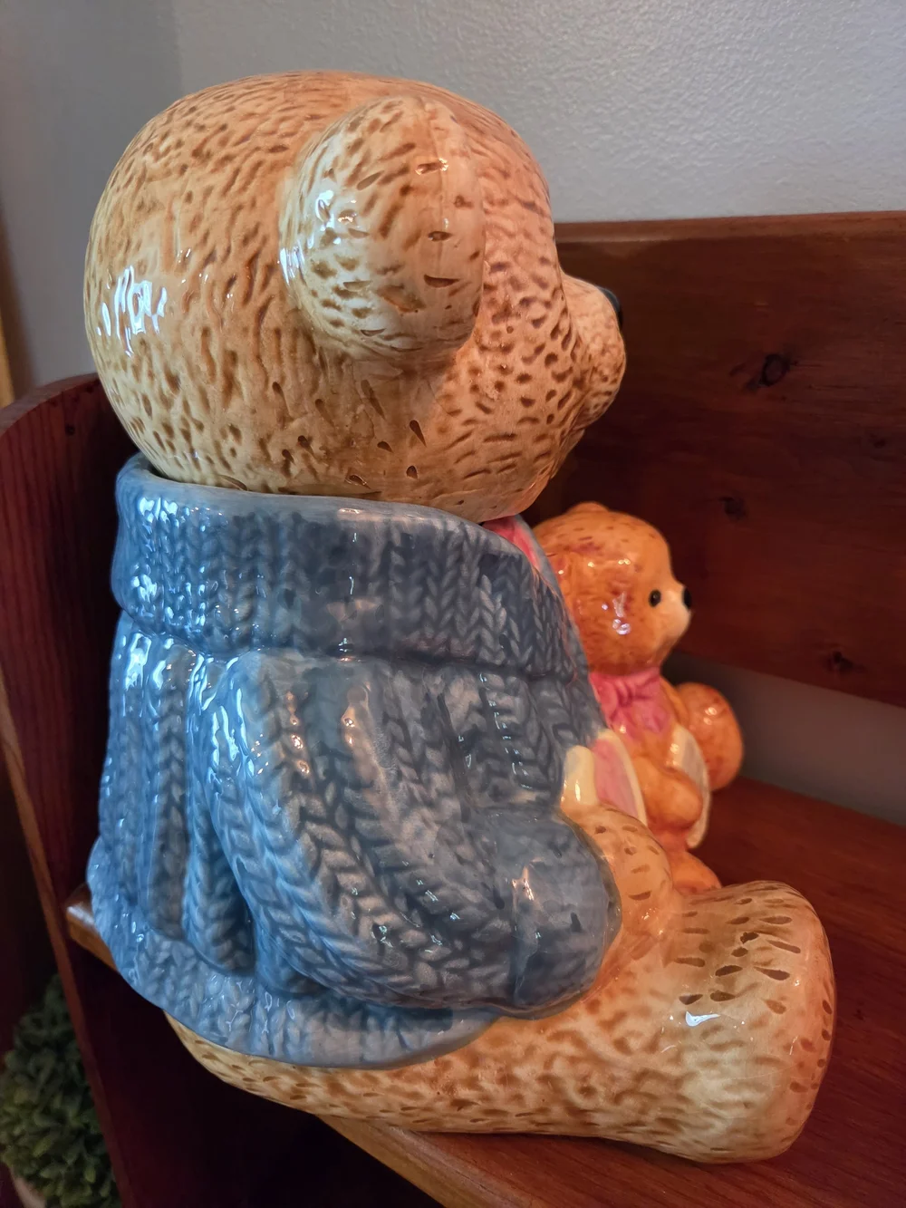 Vintage Papa Teddy Bear And Baby Cookie Jar Cottage Core Grandma